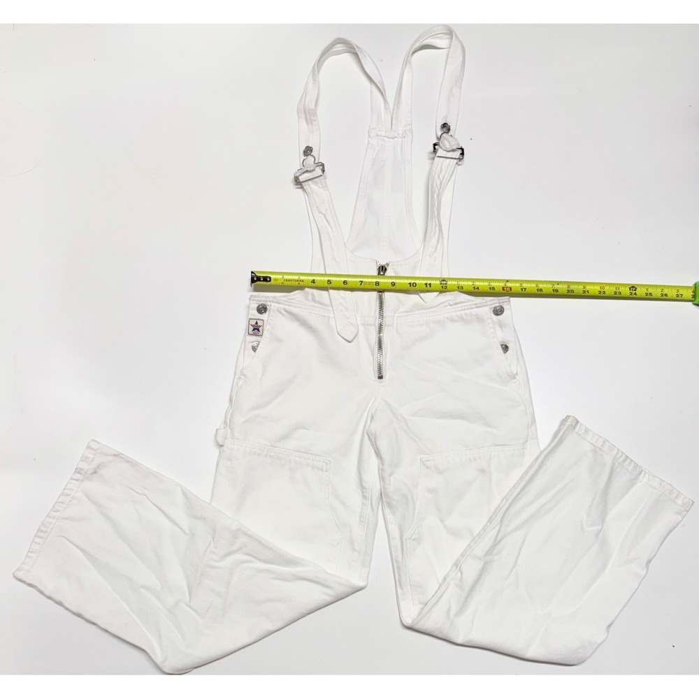 Revice Denim White The Plunge Front Zip Wide Leg Carpenter Overalls Size 23